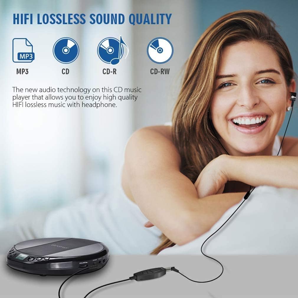 Portable CD Player for Car HiFi Lossless Small CD Player with Headphone CD Discman Compact Disc Personal Walkman Player Shockproof Anti-Skip