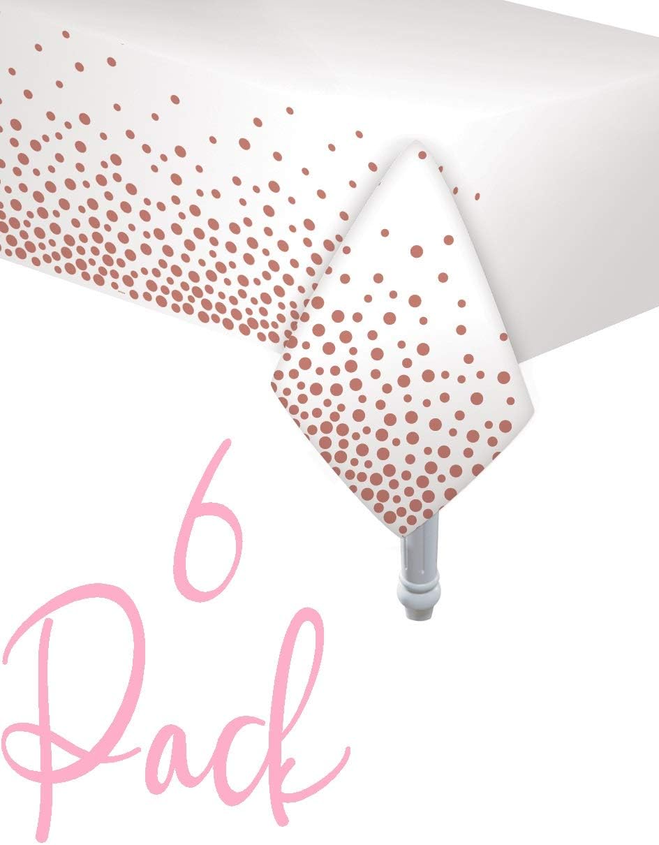 Oojami 6 Pack Tablecloth Rose Gold Dot Confetti Table Cover Size: 54" x 108" Rectangle Deal for Birthday, Wedding, Graduation, Anniversary, Retirement, Indoor or Outdoor Party, Banquet, Holiday,
