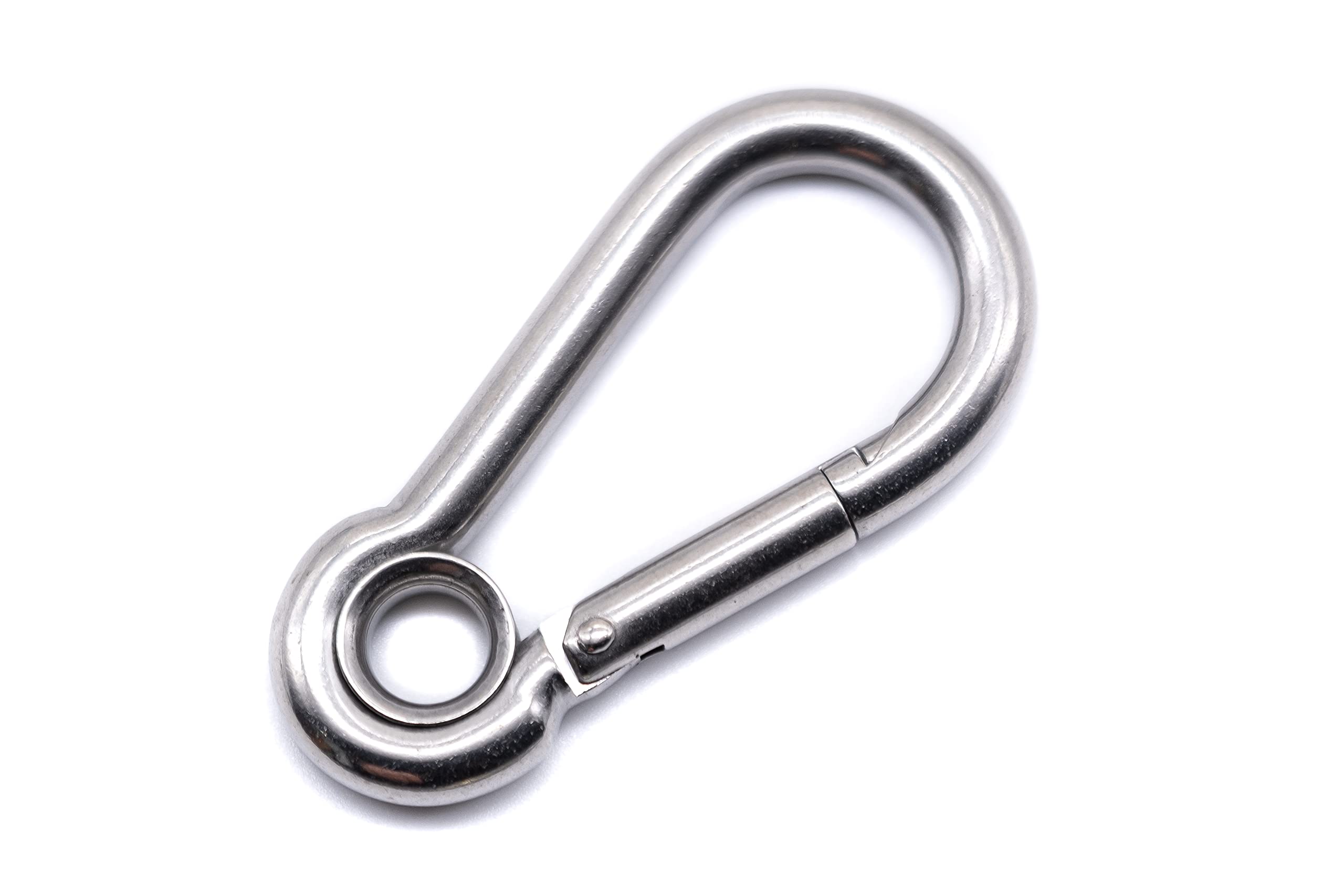 Stainless steel carabiner snap spring hook with eyelet A4 316 marine grade hiking fishing camping keychain eye (100, 8mm x 80mm)