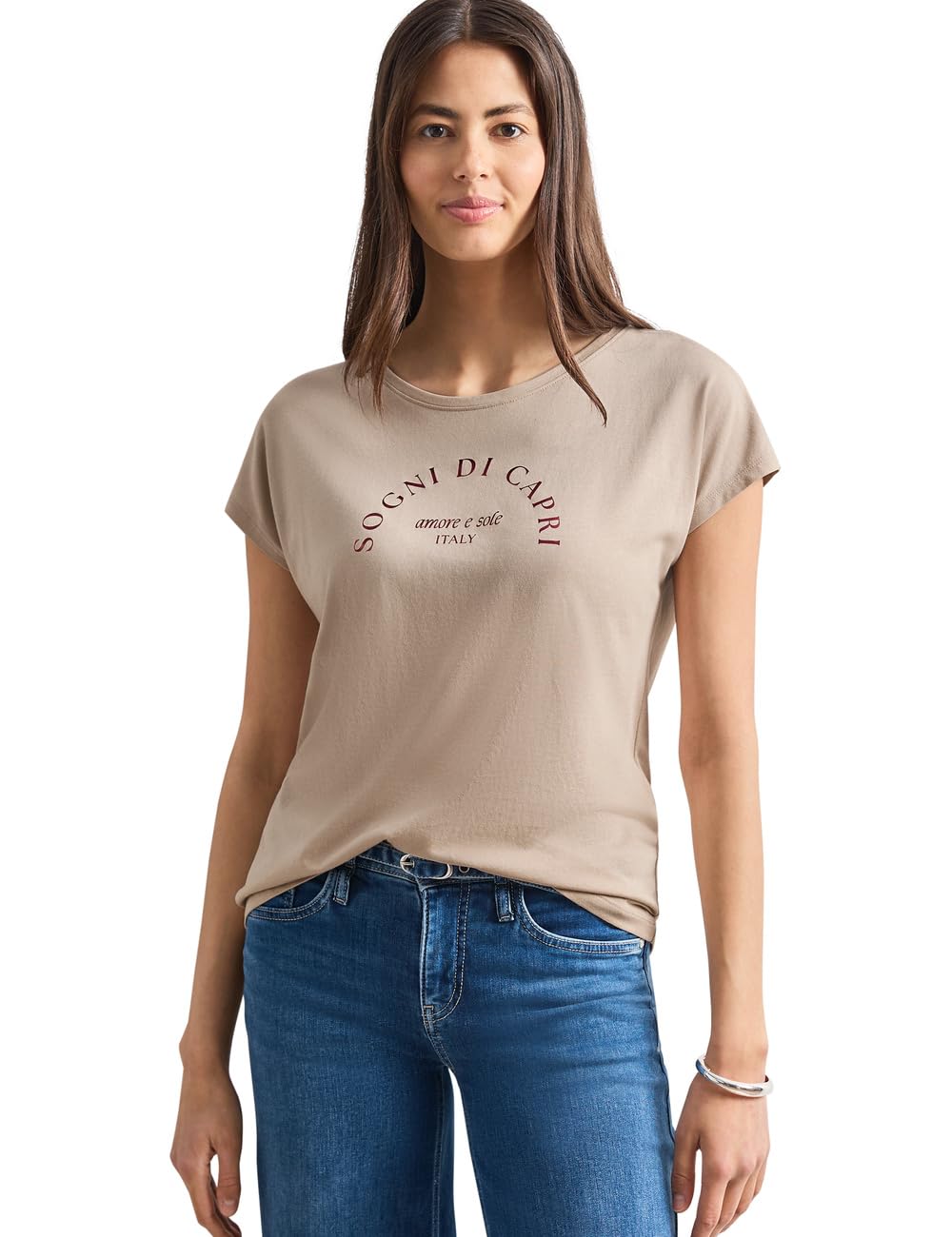 Street One Dropped Shoulder Shirt with Crew Neck Clay Sand 34