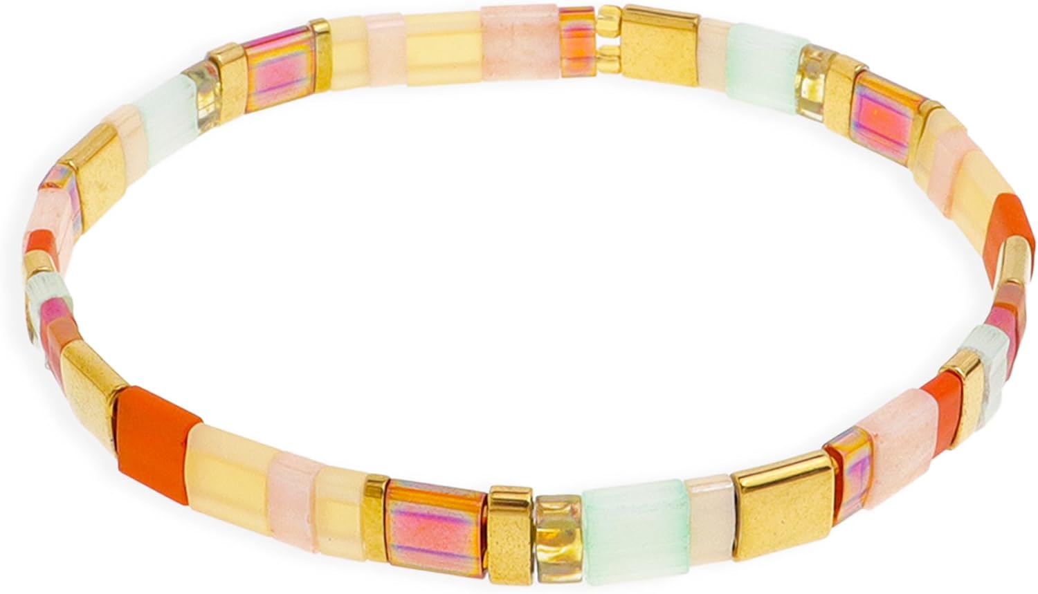 Sonateomber Tila Flat Beaded Stretch Bracelets for Women, Trendy Stackable Colorful Glass Square Beads Stack Bracelet Beach Jewelry Gift Sonateomber Tila Flat Beaded Stretch Bracelets for Women, Trendy Stackable Colorful Glass Square Beads Stack Bracelet Beach Jewelry Gift