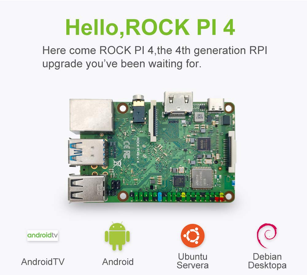youyeetoo Rock PI 4B V1.4 Rockchip RK3399 ARM Cortex Six Core SBC/computer a scheda singola compatibile con display Raspberry Pi ufficiale (Rock Pi4B 4G)