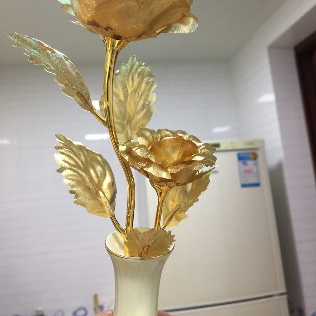 Künstliche Blumen Gefälschte Roseartificial Rose Blumenkunst mit Vase, Goldfolie Rose Set, verwendet, um Hochzeiten, Geschenke, Home Dekorationen zu dekorieren Künstliche Blumen wie Echt ( Color : A )