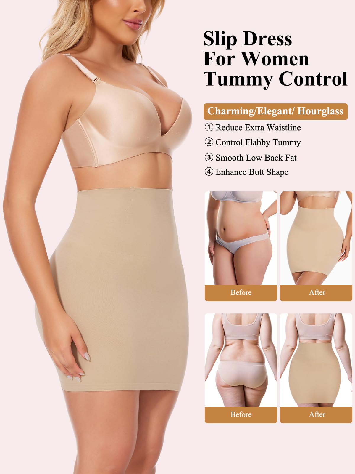 JOYSHAPER Shapewear Robe à enfiler pour dessous de robe demi-slip Contrôle du ventre Taille haute sans couture Jupe gainante