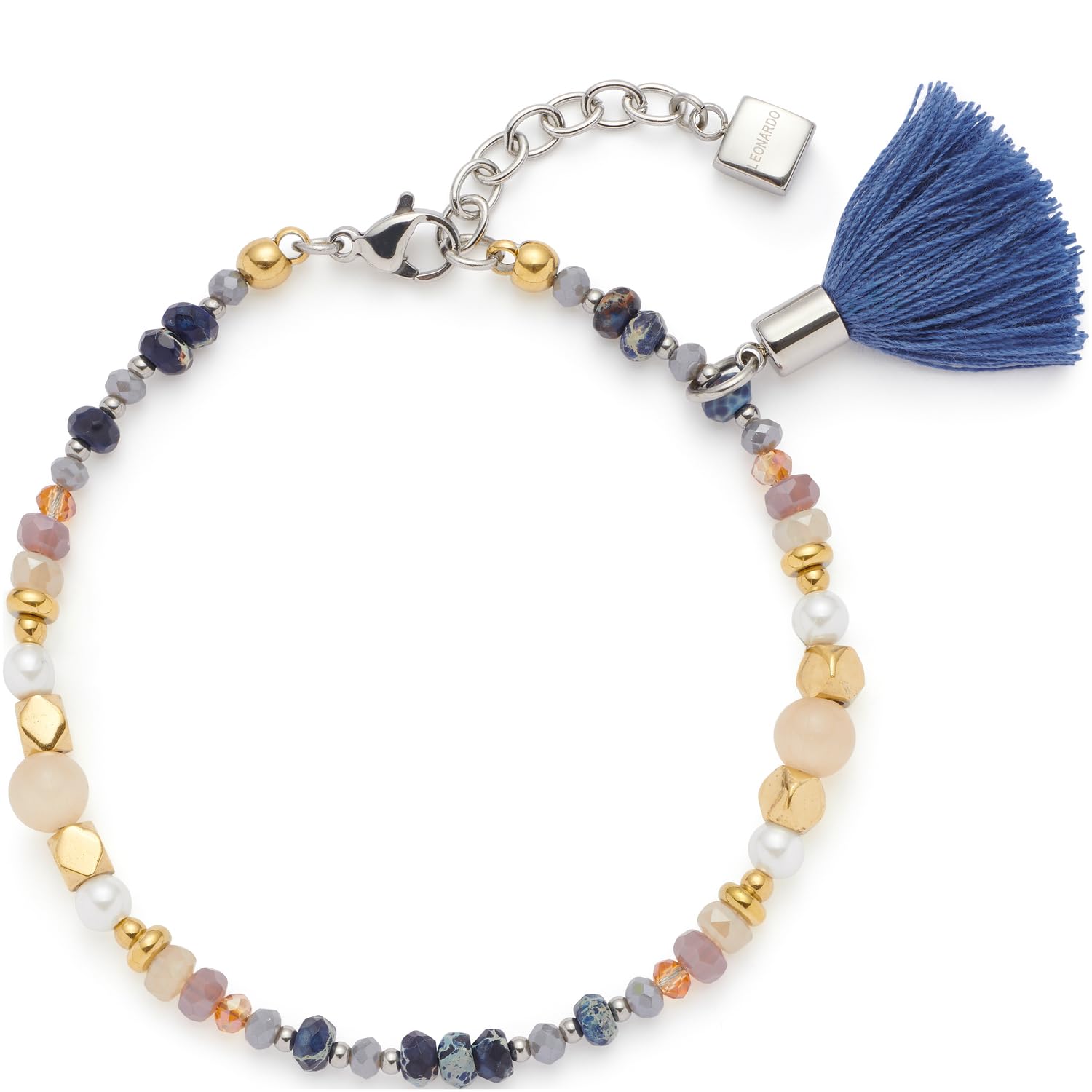 JEWELS BY LEONARDO Armband Randy • Armketting van zilverkleurig roestvrij staal • Kralen in koele pastelkleuren • 19-22 cm lengte • Sieraden cadeau voor vrouwen • 024798, Eine Grösse, Roestvrij staal