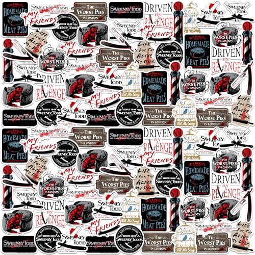 Sweeney Todd Variety 150ct Vinyl Large Deluxe Stickers Pack – Dark Musical & Gothic Quote Designs for Laptop, Water Bottle, Scrapbooking, Tablet, Indoor/Outdoor