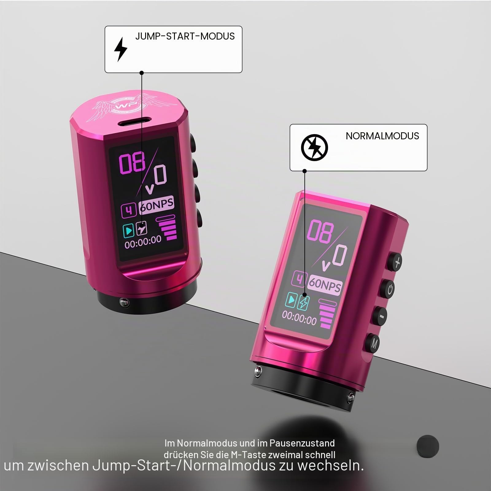 WORMHOLE PRO 80PCS Tattoo Gun Kit mit 7 einstellbaren Strichen, 1800mAh Kapazität Ersatz Netzteil, Digital LED Display, 20Pcs Tattoo Nadeln für Tattoo-Künstler - Rosa