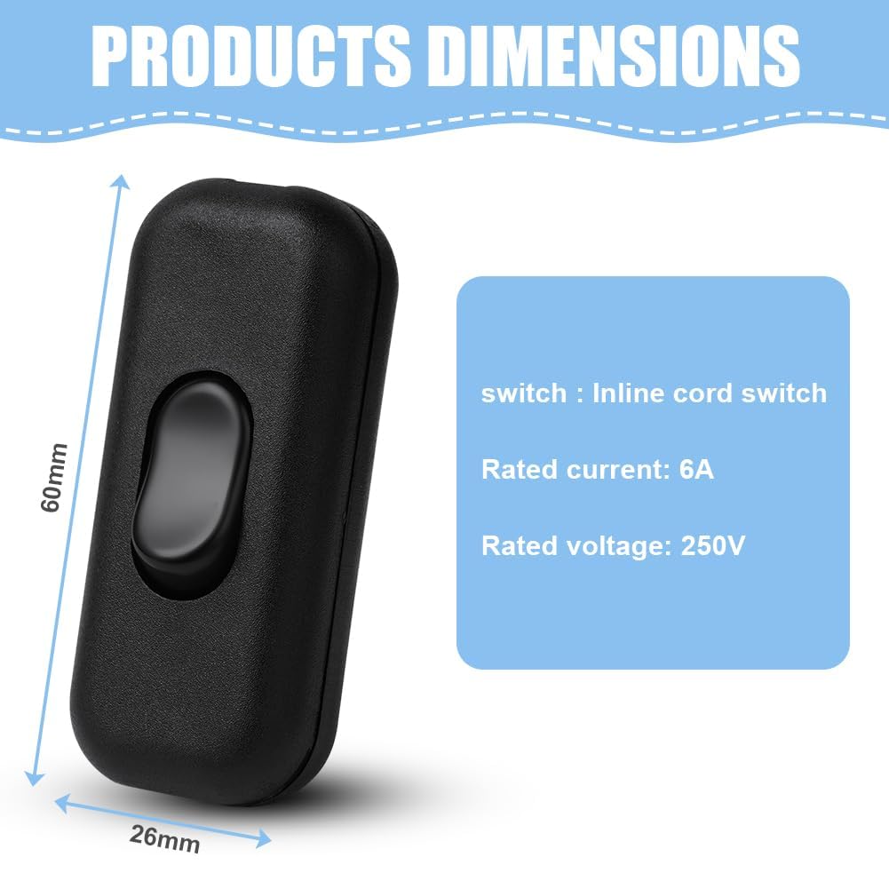 AXFEE 1 Piezas Interruptor Lampara Torpedo, 6A 250V Interruptor de Alimentación en Línea, Interruptor de Cable en Línea Botón, para electrodomésticos pequeños o lámparas, Negro