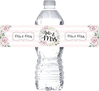Pink and White Mr & Mrs Water Bottle Stickers/Birdal Shower Bottle Wrappers/Wedding Party Bride to Be Water Labels Supplies (Set of 32)