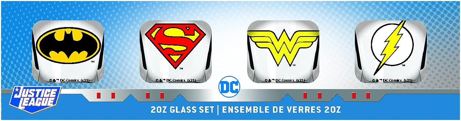 DC Comics Justice League Shot Glass Set - 2 oz. Capacity - Set of 4 Shot Glasses - Superman, Batman, Wonder Woman, Flash Clear - Image 2