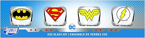 Miniatura 2 de DC Comics - Juego de vasos de chupito de la Liga de la Justicia, capacidad de 2 onzas, juego de 4 vasos de chupito, Superman, Batman, Wonder Woman,