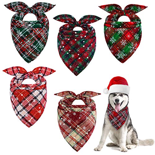 Ruisita 6 Pack Buffalo Plaid Dog Bandanas Christmas Triangle Pet Bibs Kerchief Pet Costume Accessories for Small Medium Large Dogs Puppy Cats