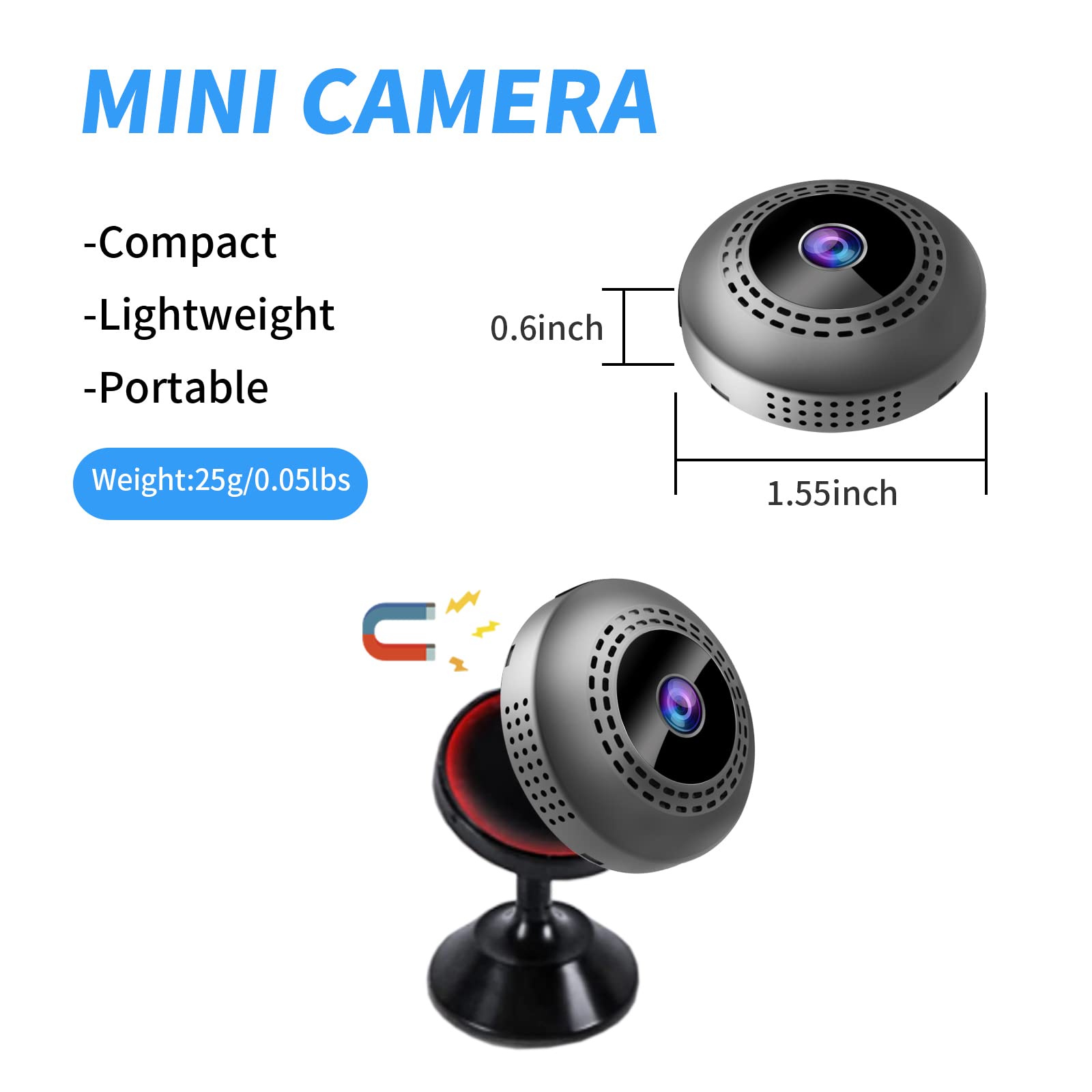 Mini cámara espía wifi-1080P, cámara oculta inalámbrica, cámara de niñera, alimentación en vivo, portátil, pequeña cámara de seguridad de vigilancia para coche, hogar, interior, con aplicación