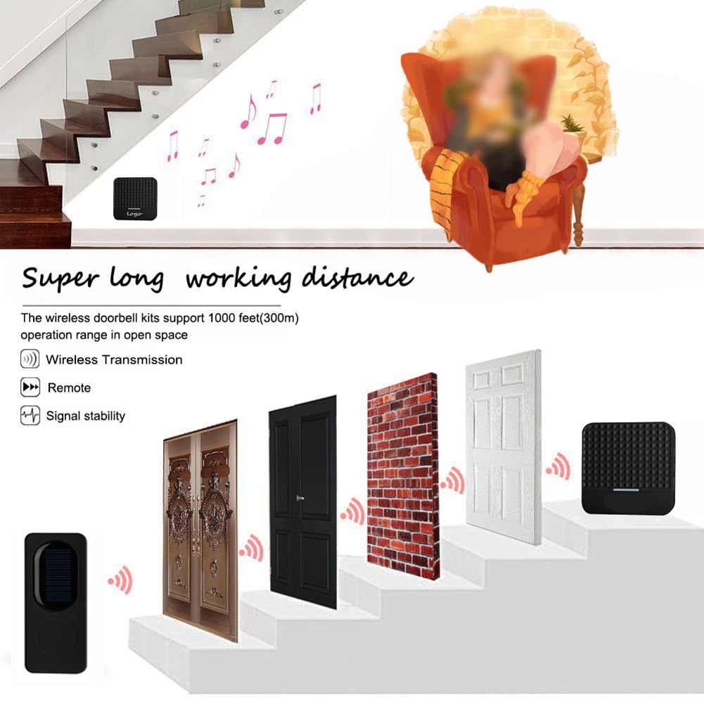 Timbre inteligente inalámbrico con energía solar, timbre inteligente inalámbrico, timbre de música de larga distancia para hogares grandes, timbre de video inteligente con vista en vivo, detección