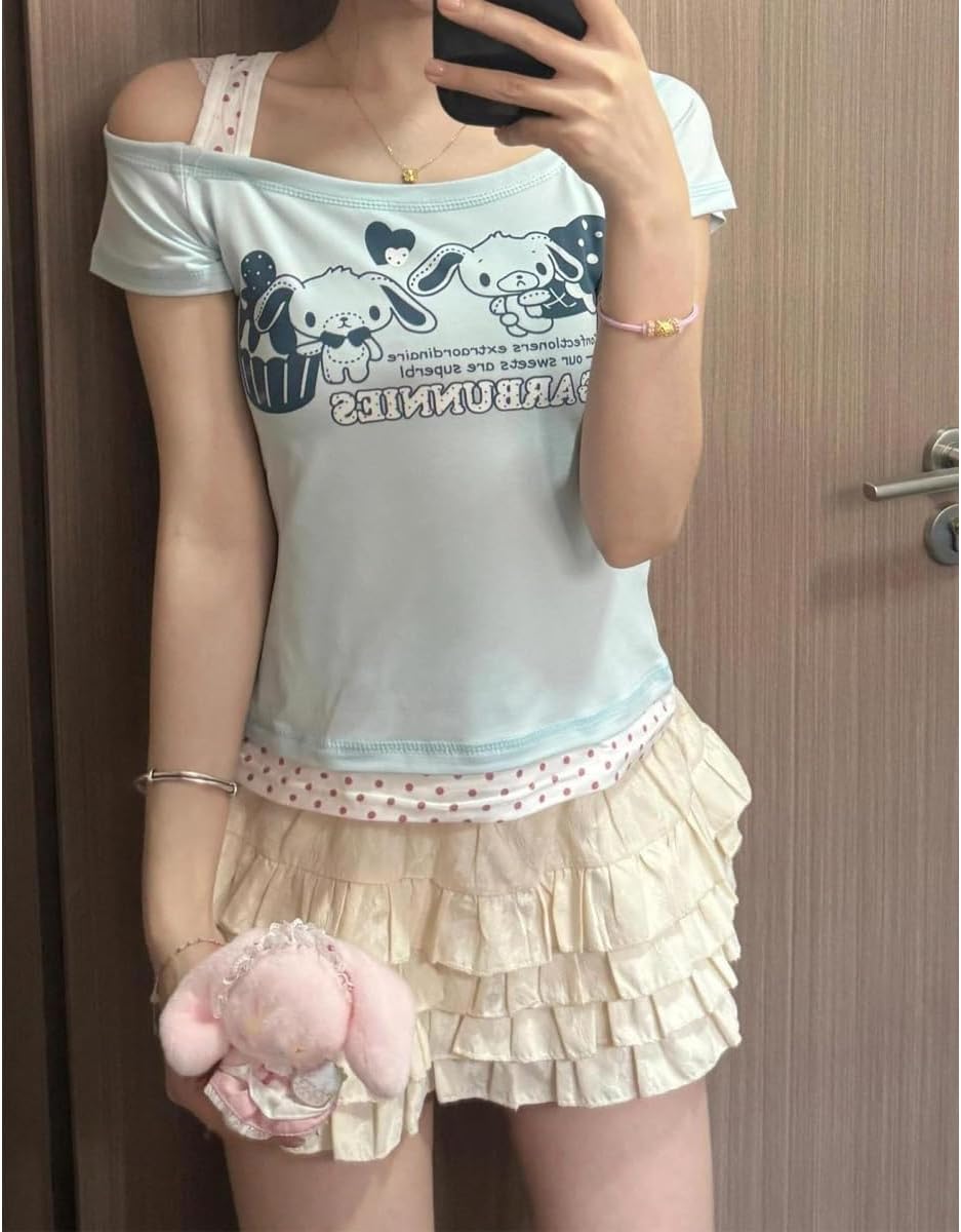 Kawaii Cutecore Harajuku Y2k 2000s Tops Summer Preppy Aesthetic Alt Goth Emo Short Sleeve Graphic Tees - Image 7