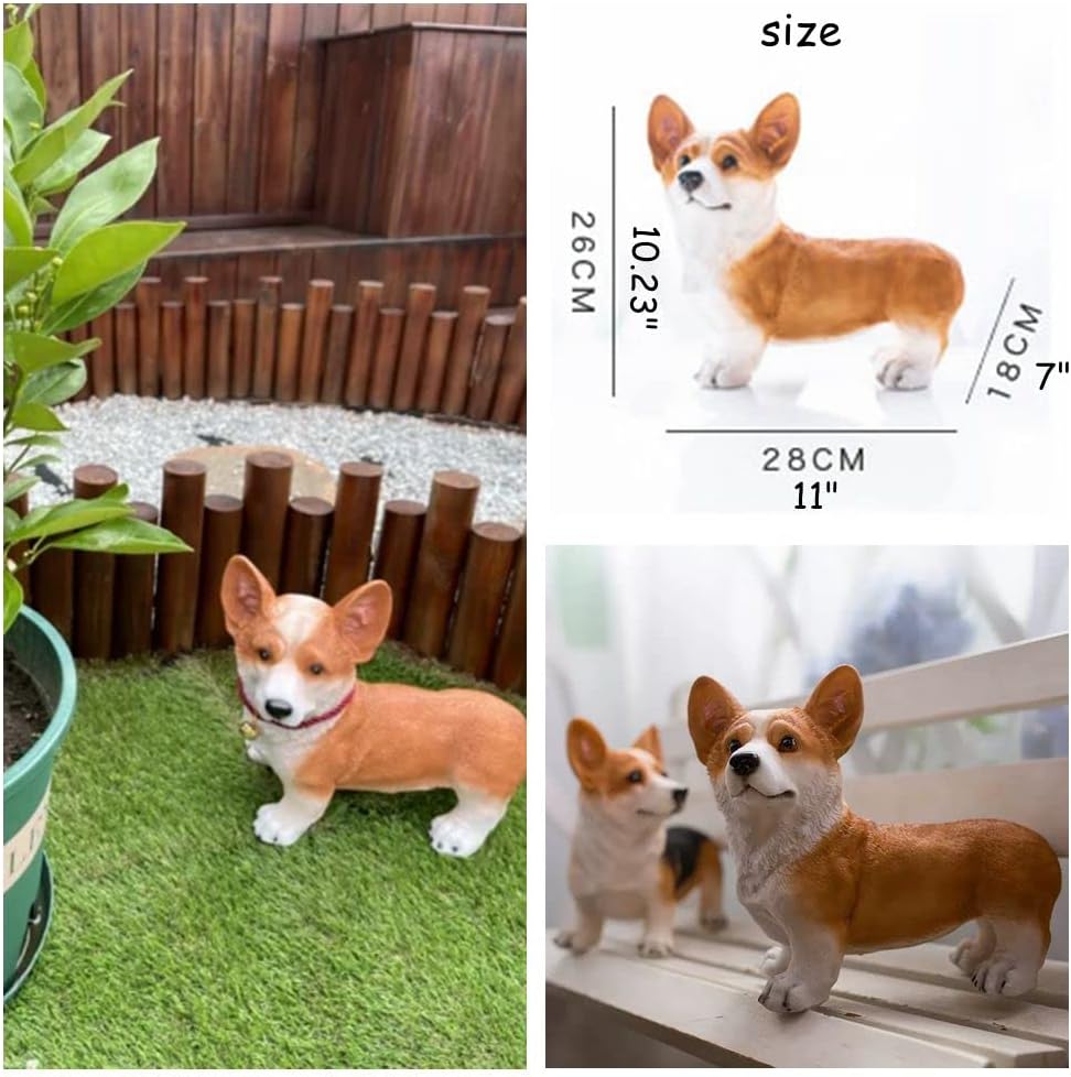 Garden Corgi Statue Dog Figurines Indoor/Outdoor Garden Landscaping Sculpture for Patio, Yard or Lawn Flower Pots Balcony Ornaments