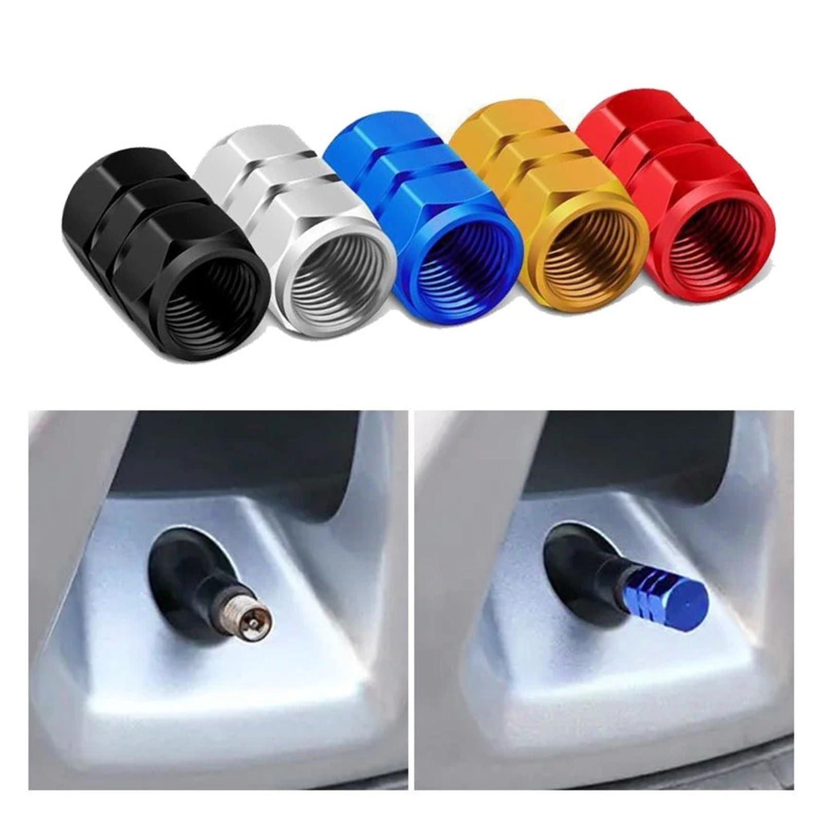4Pcs Aluminum Tire Valve Caps Hex Alloy Airtight Dustproof for Auto(Red 4pcs)