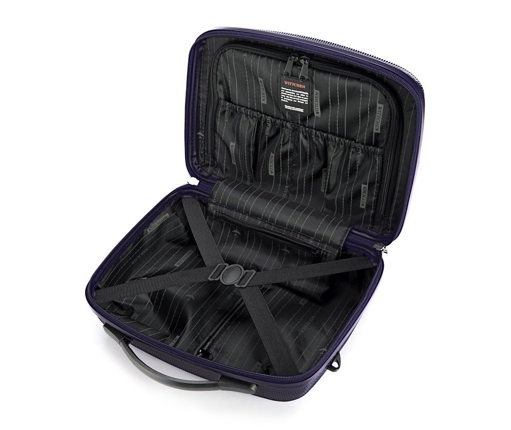 WITTCHEN PC Ultra Light Kosmetiktasche Kosmetikkoffer Kulturbeutel Beauty Case aus Polycarbonat Handgriff Schultergurt Elastische Band Größe XS Dunkelblau