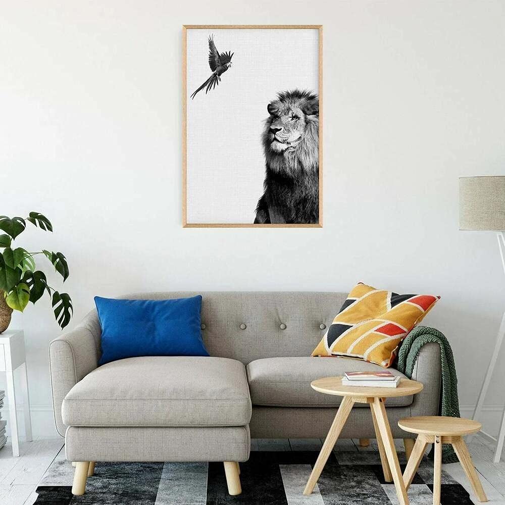 Affiche Sur Toile Lion Noir Et Blanc - Impression Artistique Nordique, Dimensions 50x70 Cm (sans Cadre), Décoration Murale Salon, Bureau, Chambre