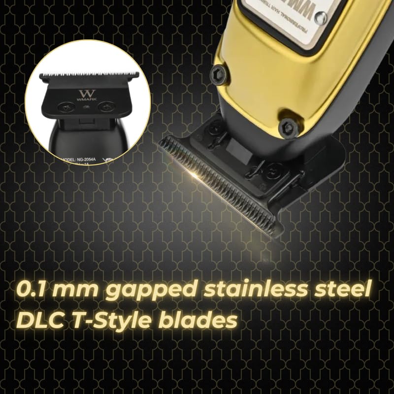 Image of WMARK Premium Metal Body Professional T Blade Detail Trimmer 10000H+ Brushless motor (BLDC) DLC coating Blade Pro Li Outliner Cordless 0.1 Gap Outlining for Barber Runtime 250min, Model 29