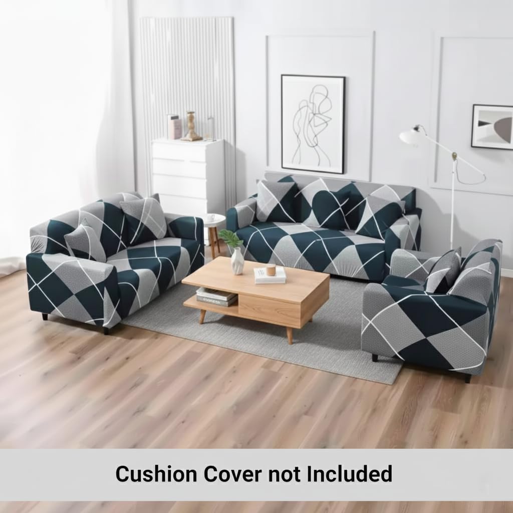 Blue Rhombus Sofa Cover 3 Seater Fully Covered | Universal 360° Anti-Slip Stretchable 3Seater Sofa Slipcover | Elastic Sofa Set Imported Slipcover Protector (Triple Seater, Blue)