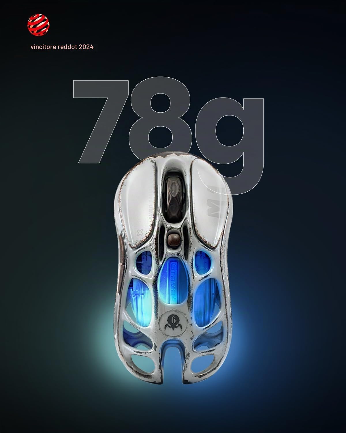 GravaStar Mercury M1 Pro Mouse Gaming Wireless, Magnesio, Misteia d'Argento | Mouse da Gioco Senza Fili Sensore PAW3395DM da 26.000 DPI, Tri-Mode (USB-C/2,4GHz/Bluetooth), 5 Pulsanti Programmabili e RGB