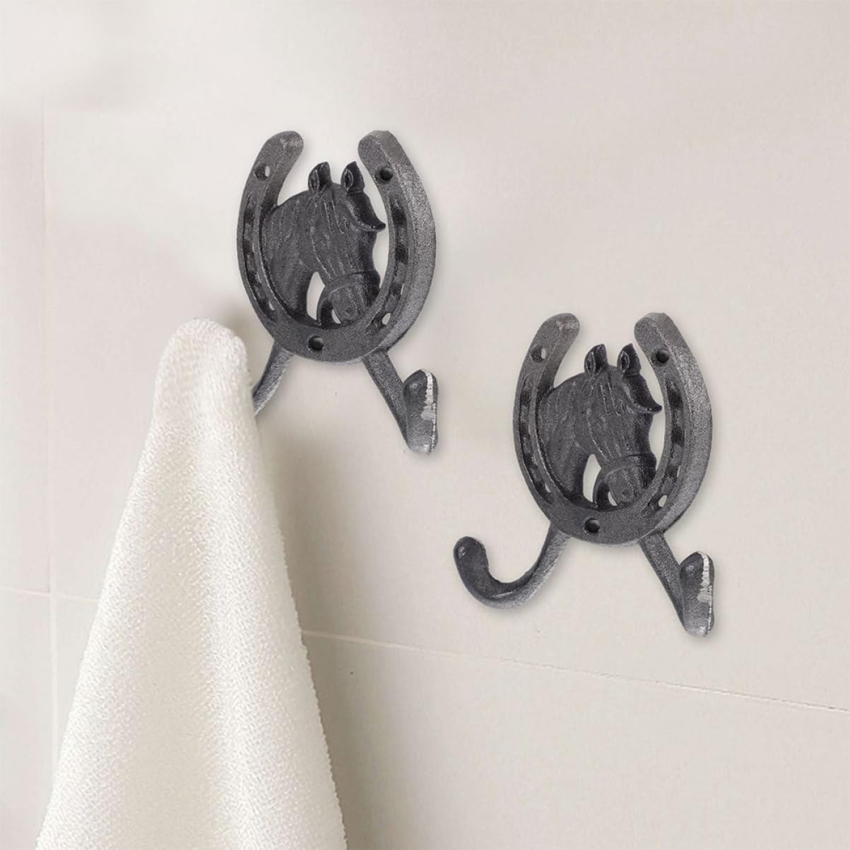 Alipis Ganci da Parete Vintage in Ferro, Doppio Gancio a Forma di Ferro di Cavallo, 4 Pezzi, Nero, per Bagno e Camera da Letto