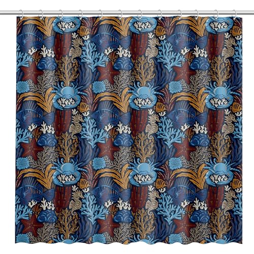 Fabric Shower Curtain for Bathroom | Fabric Shower Curtain with Ocean Beach Deep Sea Aquatic Blue...