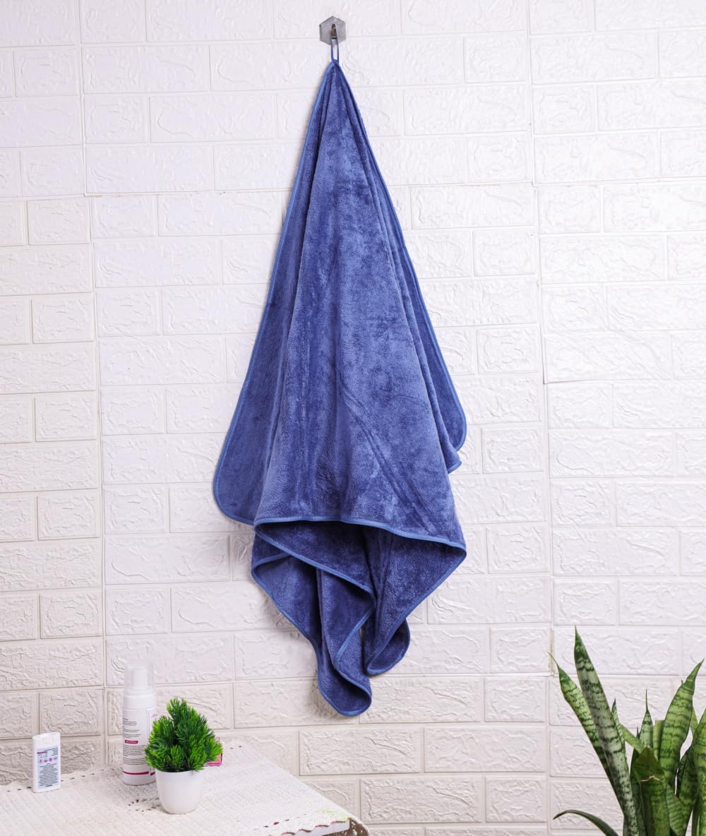 Fezora® Toallas de baño de microfibra de 500 g/m², (70 x 140 pulgadas), felpa extrasuave y secado rápido, alta absorción con toallas de gran tamaño para baño (paquete de 2) (azul oscuro y pista)