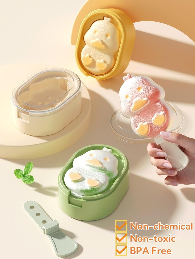 Silicone Small Popsicles Molds, Cute Animal Duck Homemade Ice Pop Molds Set, BPA Free (3, Off-white+Green+Yellow)