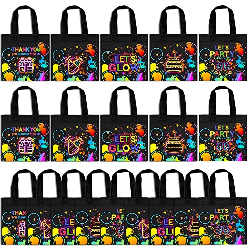 BANBALLON 20 PCS Neon Party Favor Bags Glow Birthday Party Supplies Glow in the Dark Party Glowing with Me Goodie Bags for Neon Theme Birthday Party Lets Glow Party Supplies