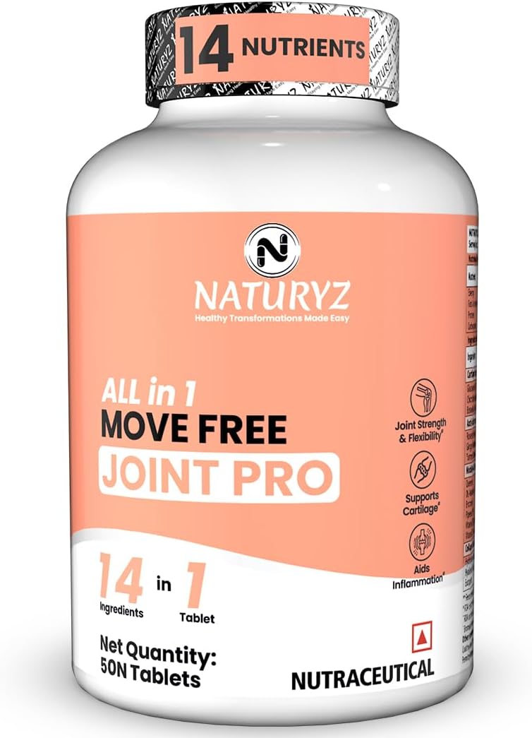 NATURYZ Move Free JOINT PRO Glucosamine Chondroitin Boswellia Supplement for Men & Women | Highest 14 Anti Inflammatory Nutrients | Cartilage Support | Collagen Builder | Joint Strength, Pain & Stiffness Relief – 50 tablets