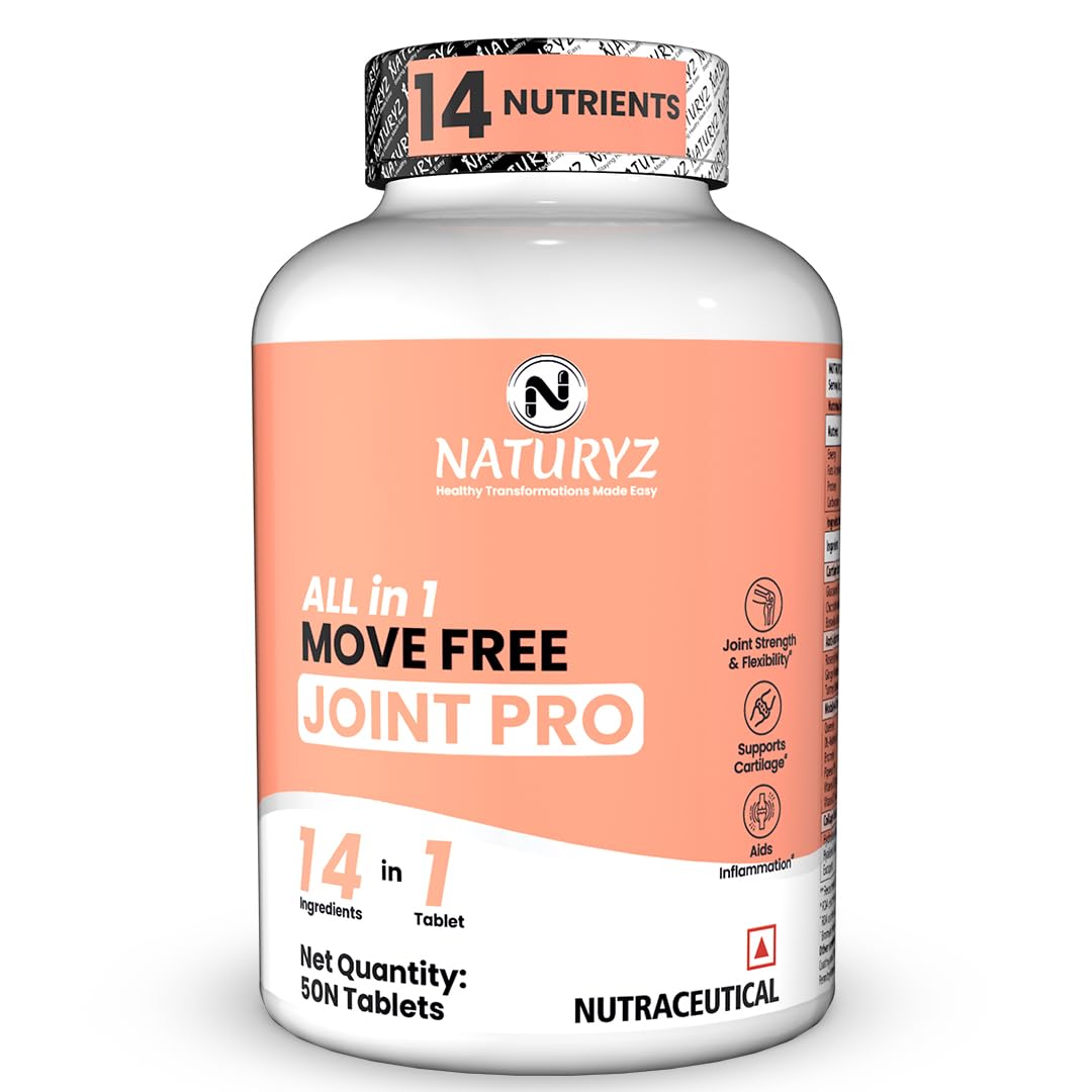 NATURYZ Move Free JOINT PRO Glucosamine Chondroitin Boswellia Supplement for Men & Women | Highest 14 Anti Inflammatory Nutrients | Cartilage Support | Collagen Builder | Joint Strength, Pain & Stiffness Relief – 50 tablets