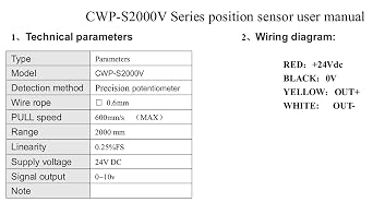 CALT CWP-S2000V 2000mm Draw Wire Encoder 24Vdc Supply 0-10V Output
