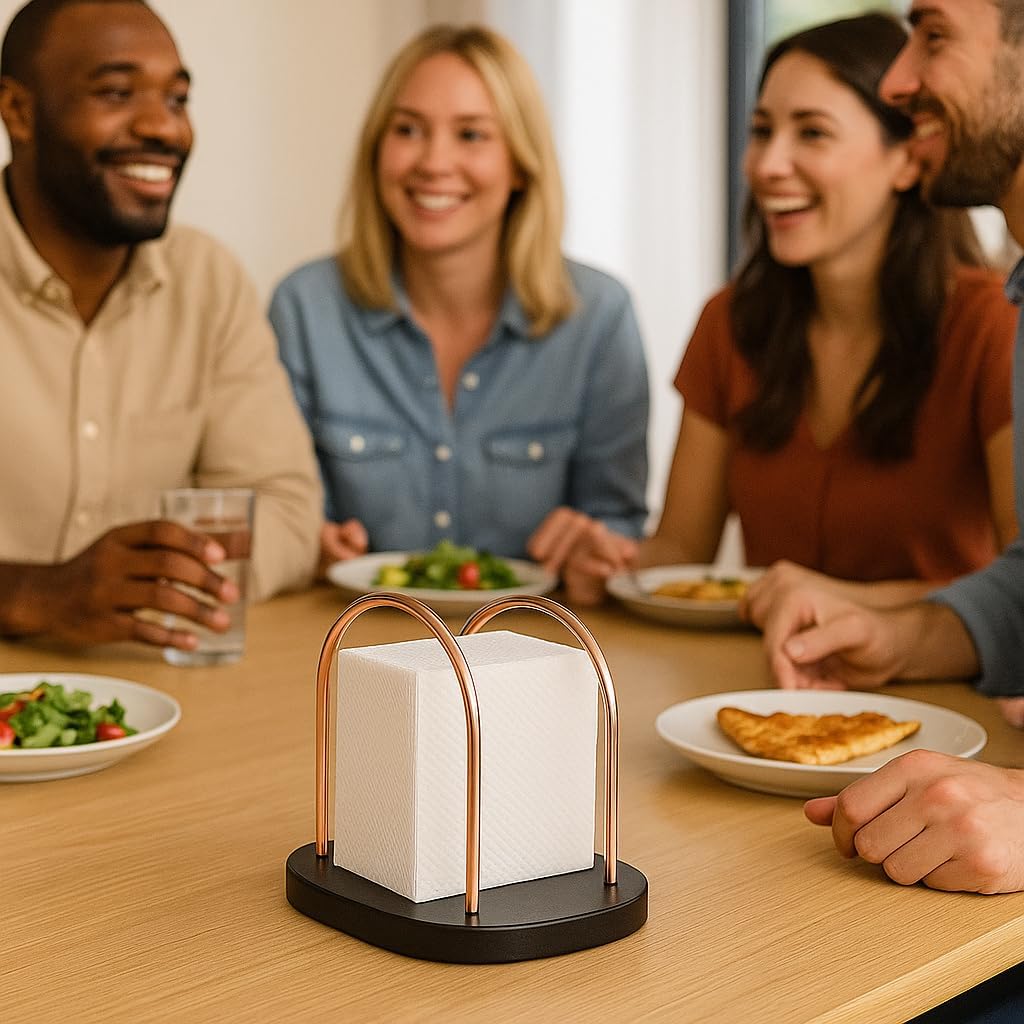 Wood Napkin Holder for Tabletop – Chestnut Wood with Black Copper Wire, Tissue Paper Dispenser for Kitchen or Dining