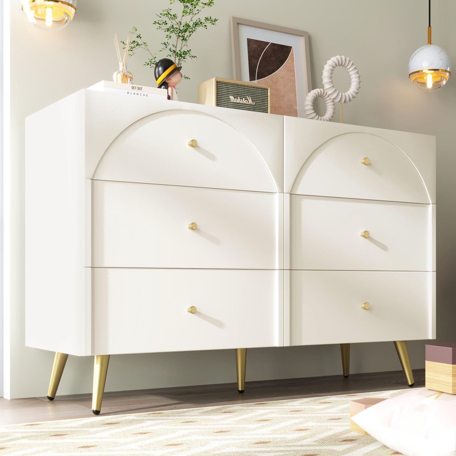 PUGSDRLY Commode à 6 tiroirs avec tiroirs blancs, armoire de rangement avec tiroirs, style moderne, buffet pour salon et chambre (H85/L120/P40 cm)