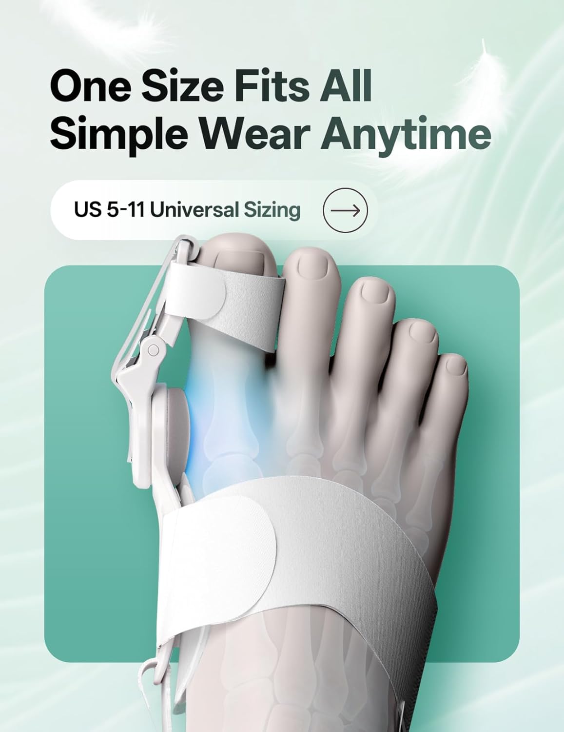 Bunion Corrector for Women & Men, Orthopedic Hallux Valgus Splint with Stepless Adjustment for Big Toe Pain Relief & Gentle Toe Alignment, Breathable Fabric for All-Day Wear (White 2PCS)