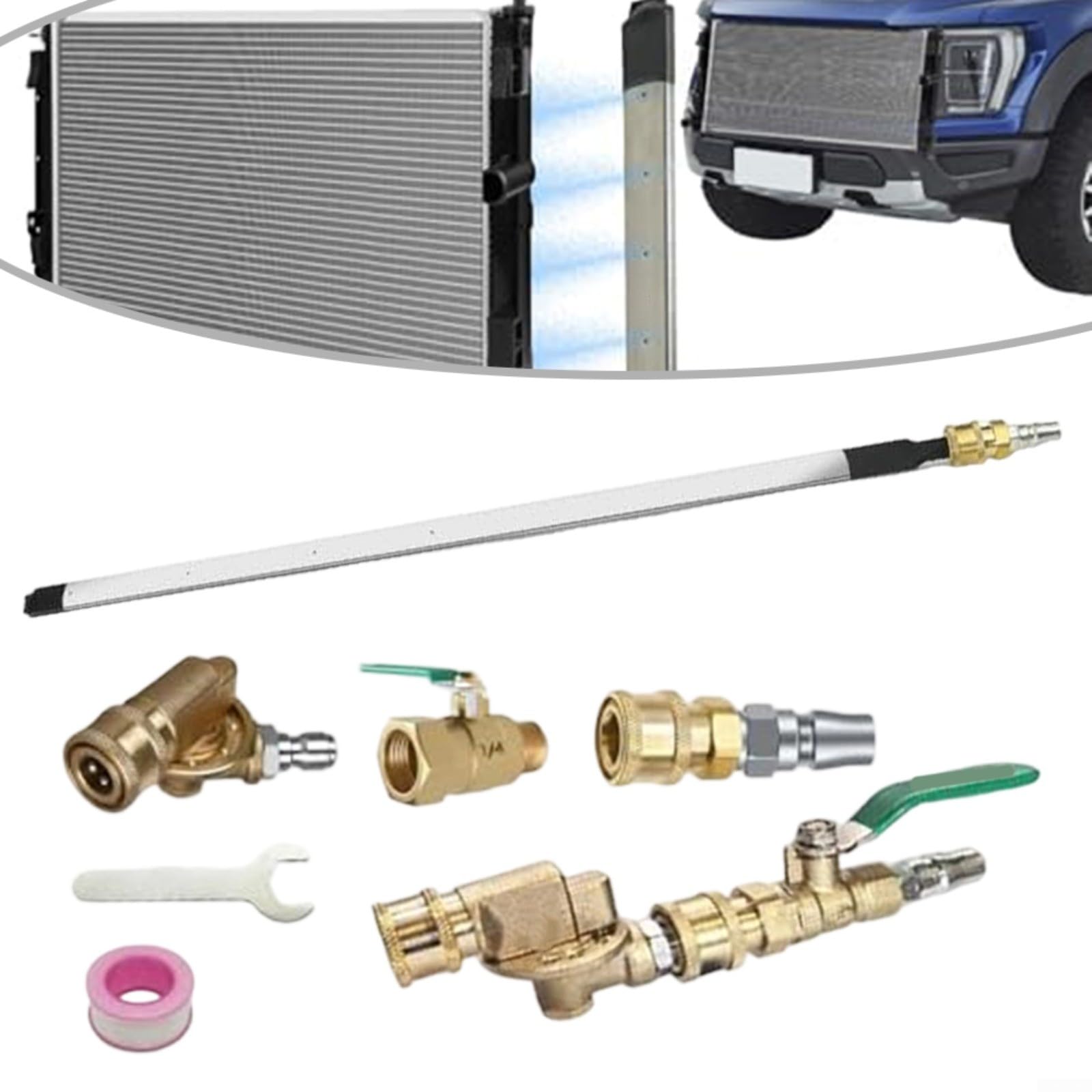Radiator Reinigungsstange Luftfinnen Kamm Auto Kühler Reiniger Set mit 240-Grad Schnelladapter aus Edelstahl 57-60cm für PKW LKW