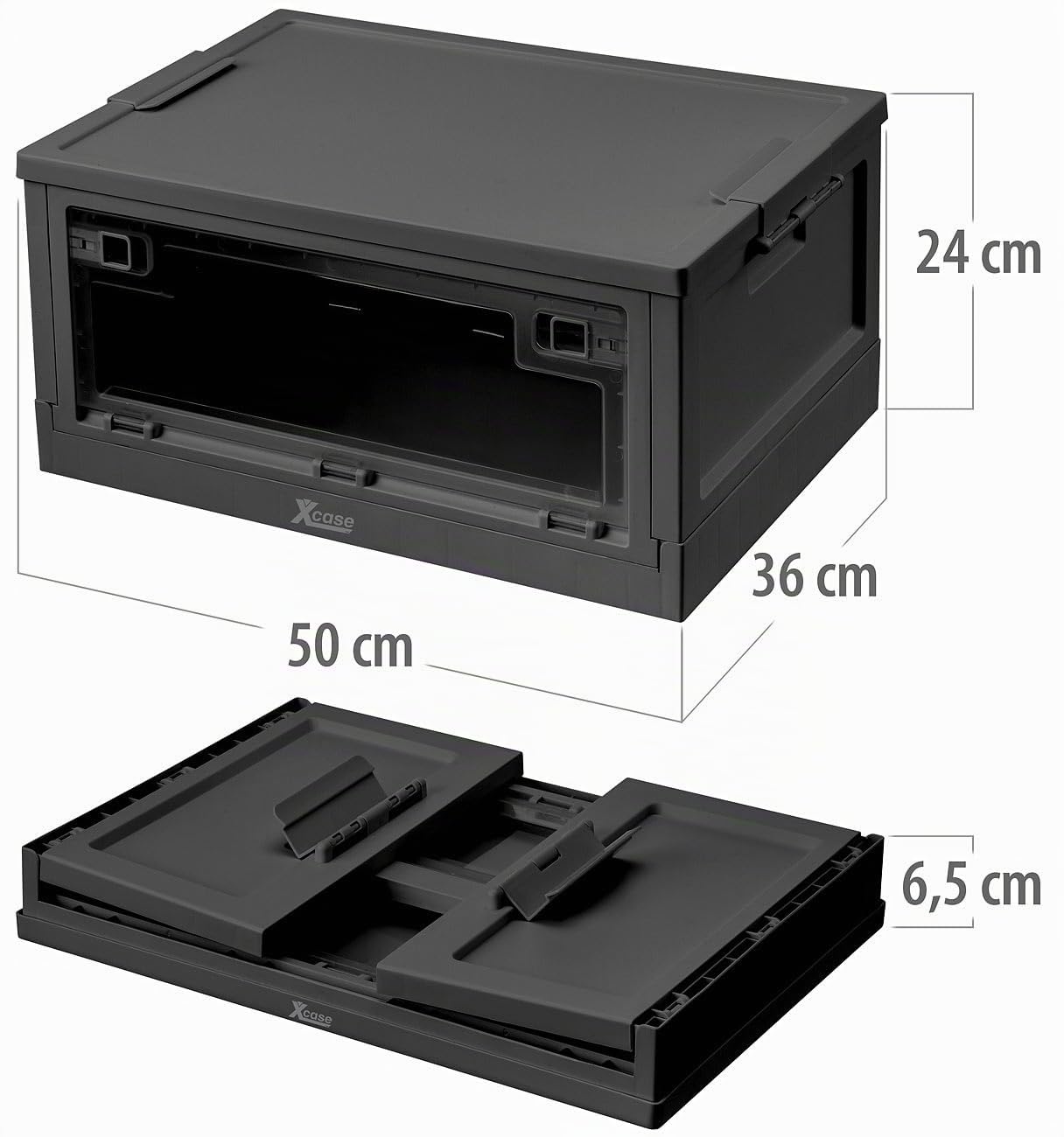 Xcase Stapelboxen mit Deckel: 4er-Set Faltbare Aufbewahrungsboxen mit Deckel, 4 Rollen, 45l, schwarz (Boxen mit Kunststoff, Kunststoffboxen mit)