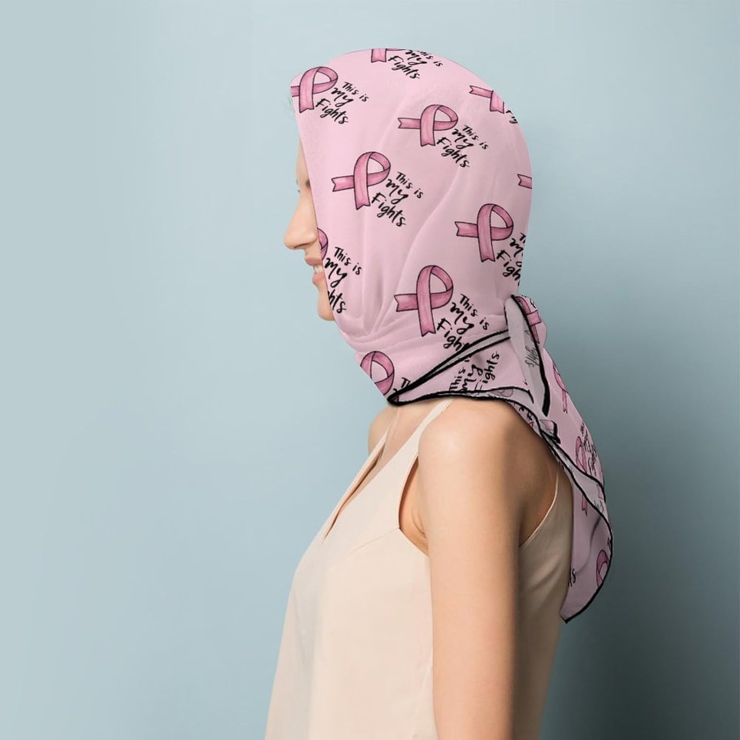 This Is My Fights Ribbon Breast Cancer Silk-Like Square Scarf for Women Vintage Printed Neck Scarf Bandanas Hair Scarves