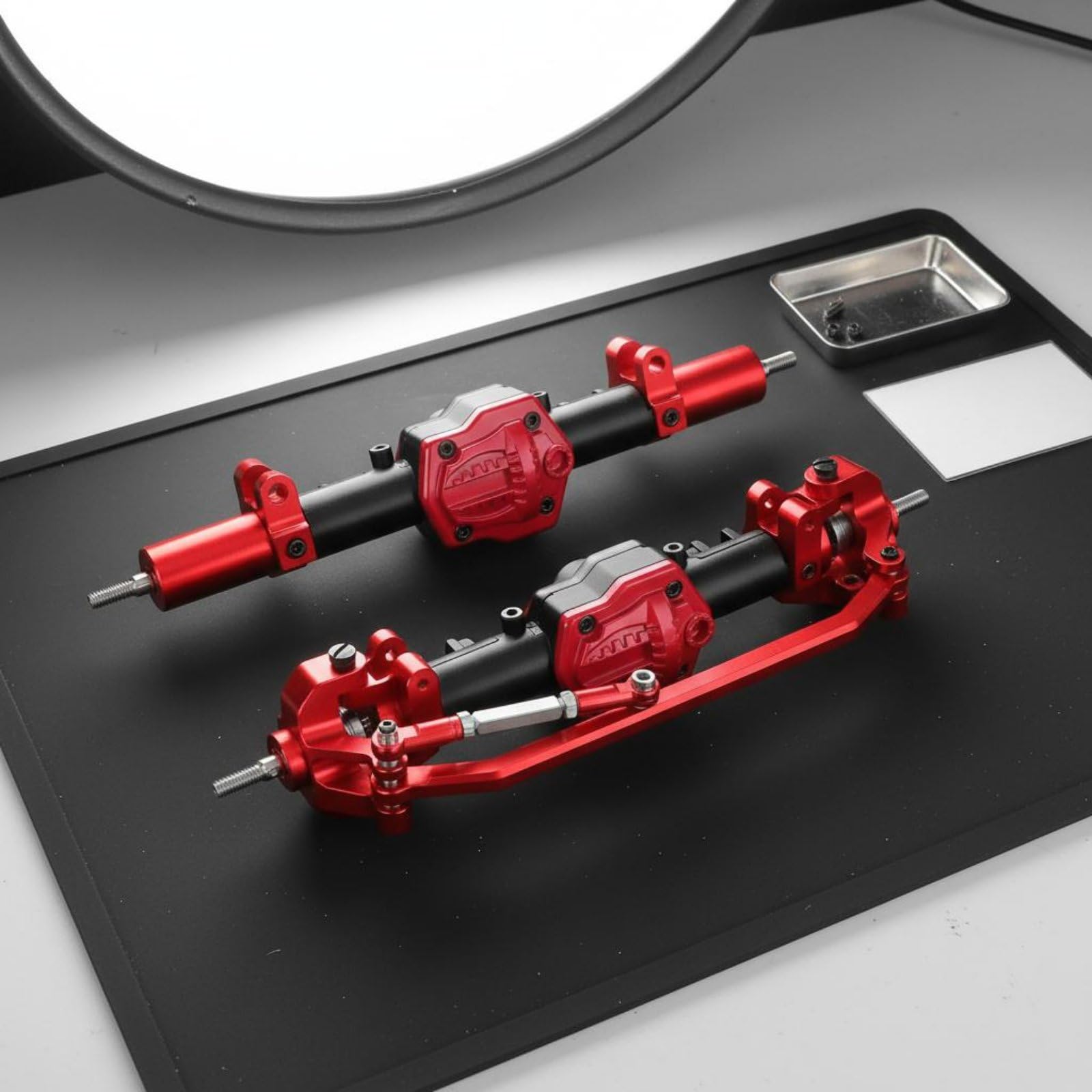 Assale Veicolo Assemblato Set Assale Motore Ruota Trasmissione Struttura Solidale Componenti Ingranaggio Precisione Adatto per Appassionati SUV Giochi su Terreni Impegnativi, Red-black
