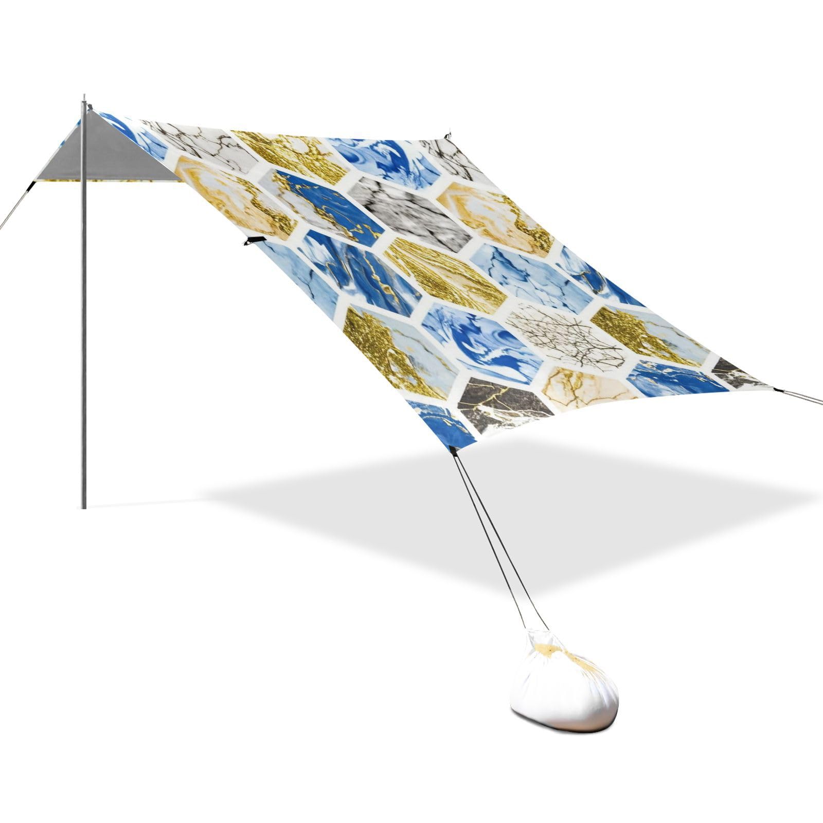 Grand parasol de plage marbre bleu pour parc et prairie installation facile