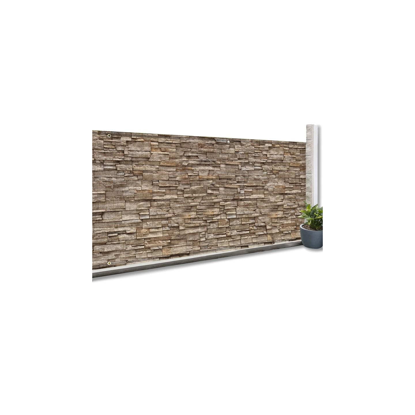 IDMarket - Sichtschutz, blickdicht, 1,2 x 10 m, Motiv Stein, braun, 160 g/m²