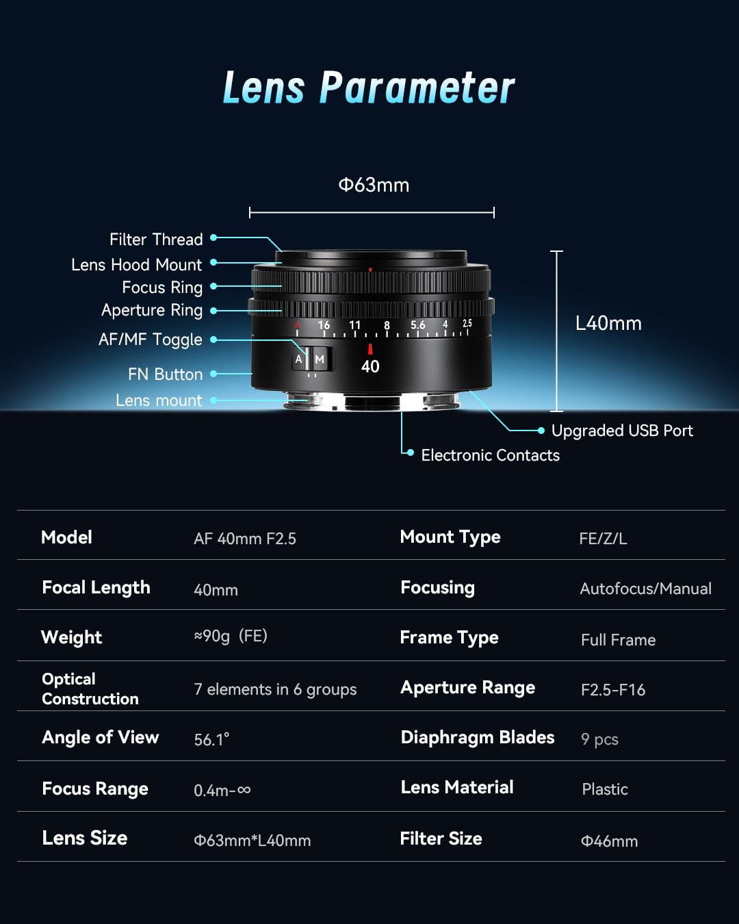 7artisans AF 40 mm F2.5 - Obiettivo della fotocamera Full Format con autofocus e ampia apertura, compatibile con fotocamere senza specchio Sony E-Mount (E-Mount)