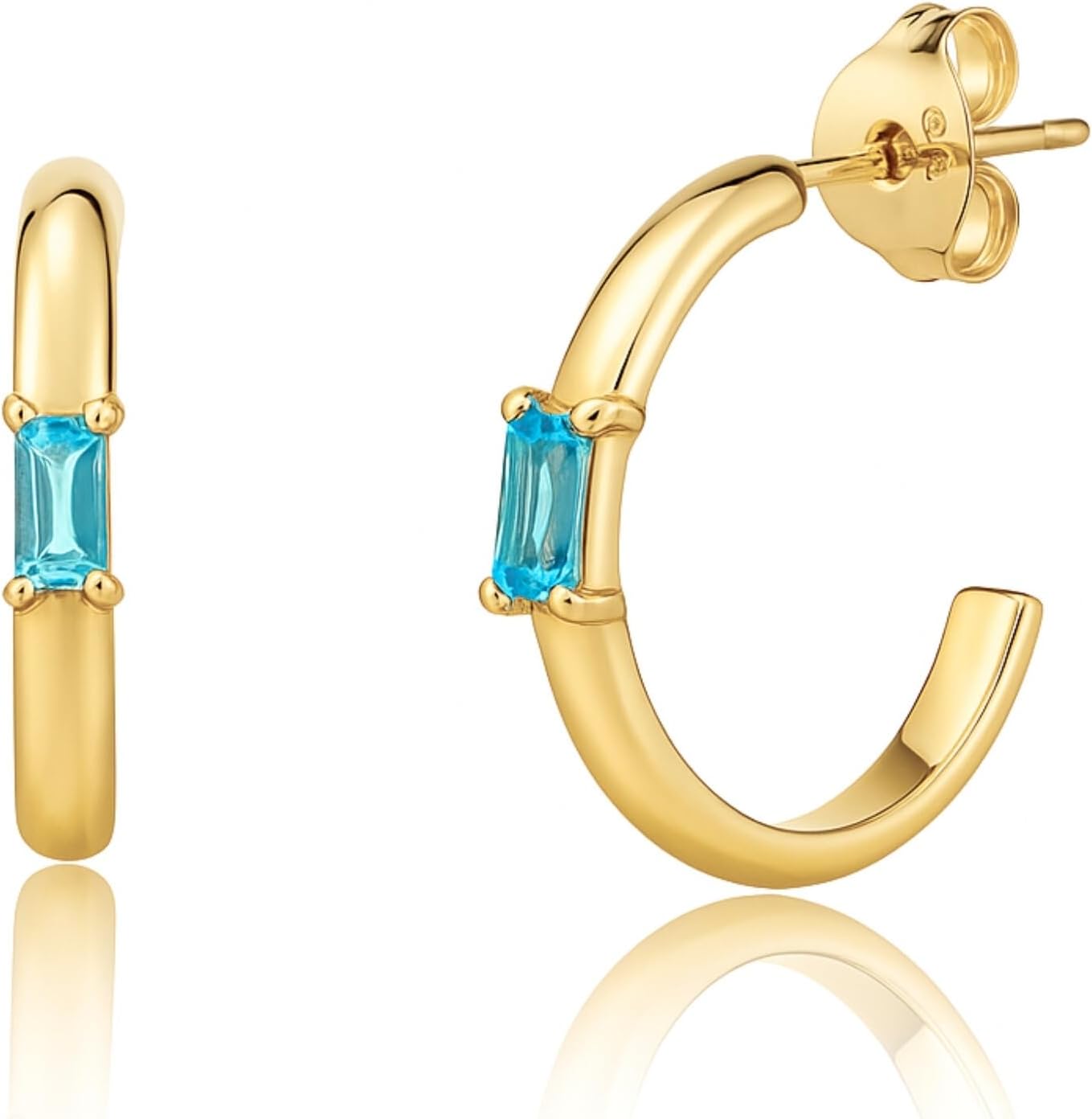 Amazon Essentials 14K Gold-Plated Birthstone J-Hoop Earrings