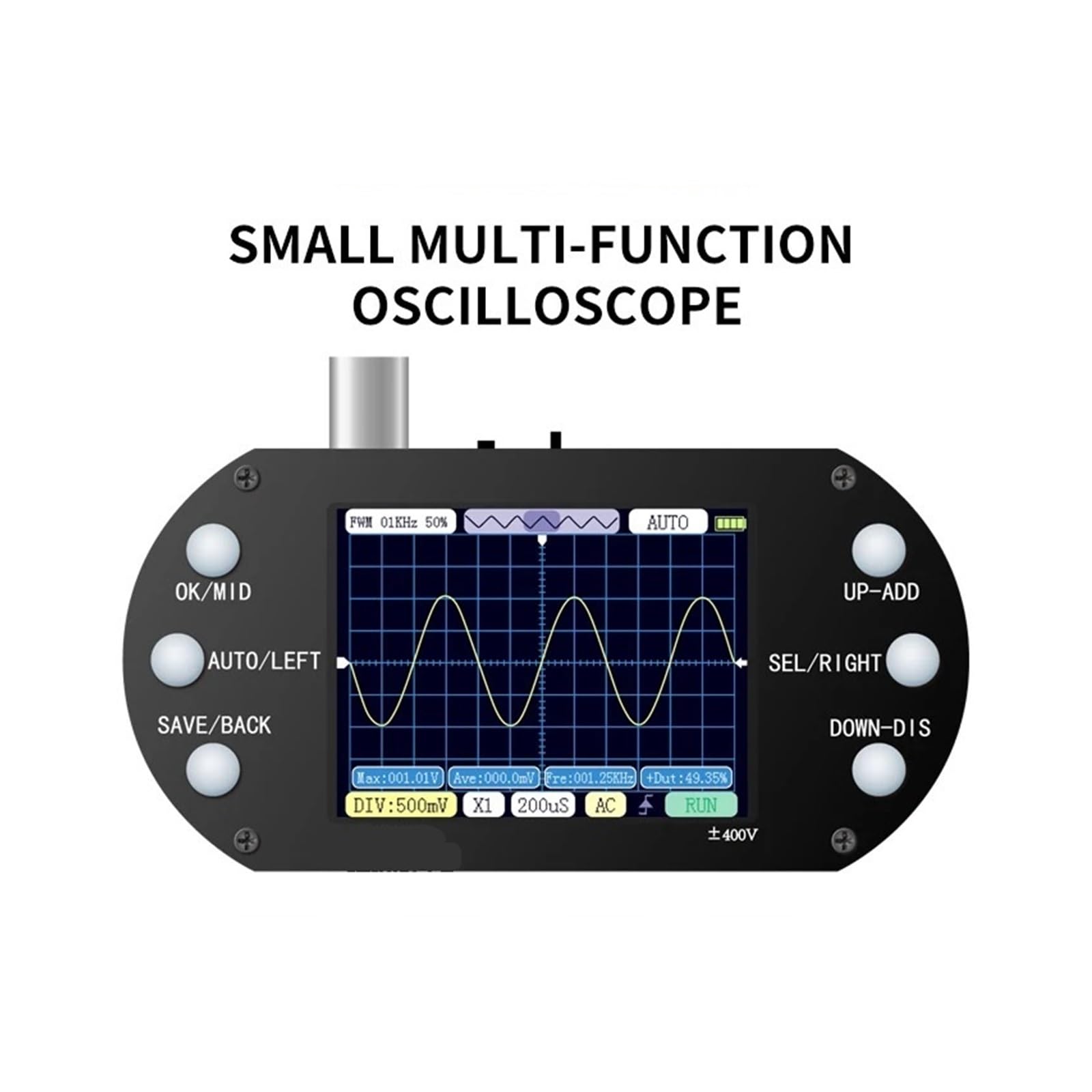 Mini oscilloscope numérique Portable, fréquence d'échantillonnage 2,5 MHz/z, Bande passante 500 kHz/z, Prise en Charge Automatique 80 kHz/z PWM for réparation électronique DIY(Standard)