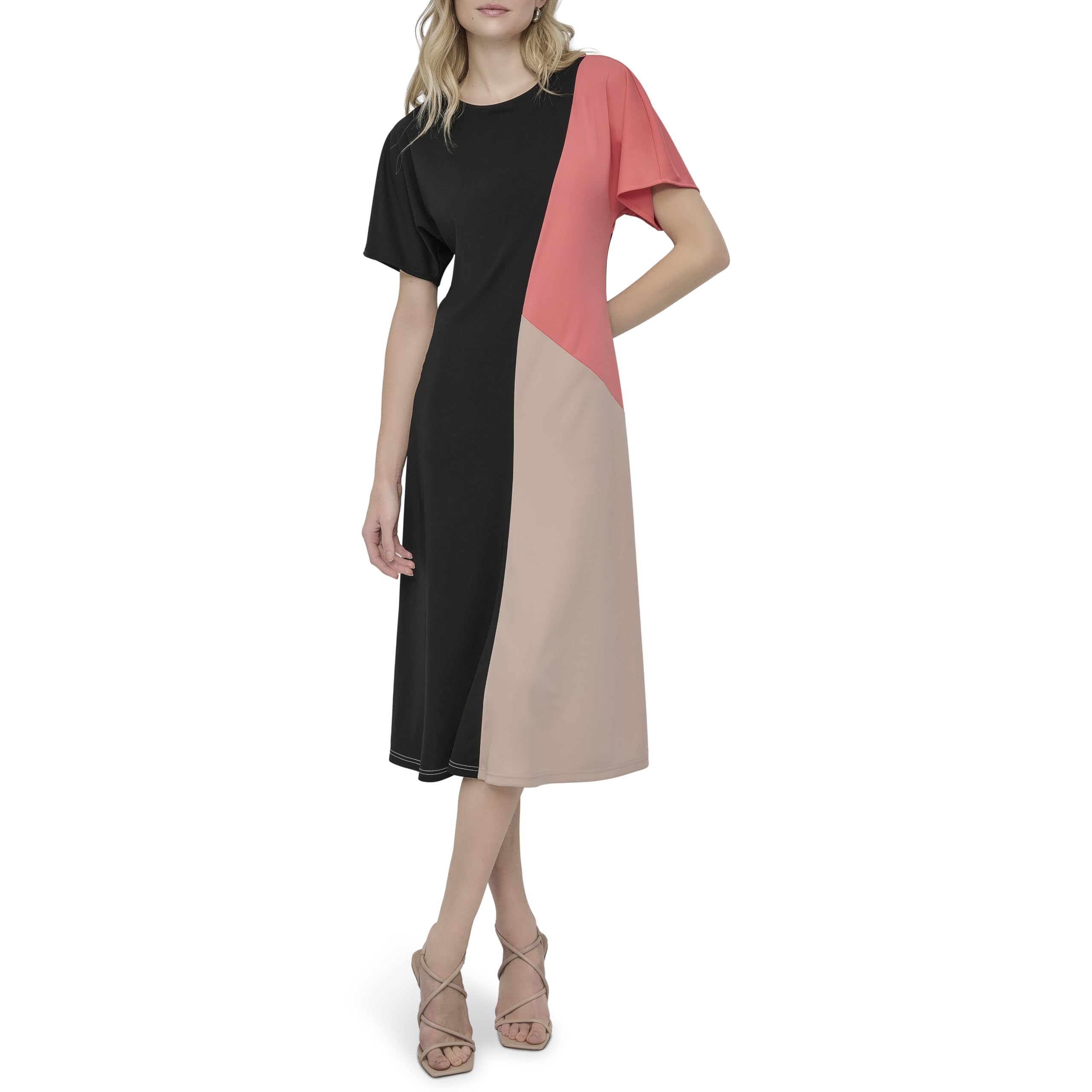 Robe Midi DKNY Coupe Droite Manches Courtes Style Color Block Chic - 6