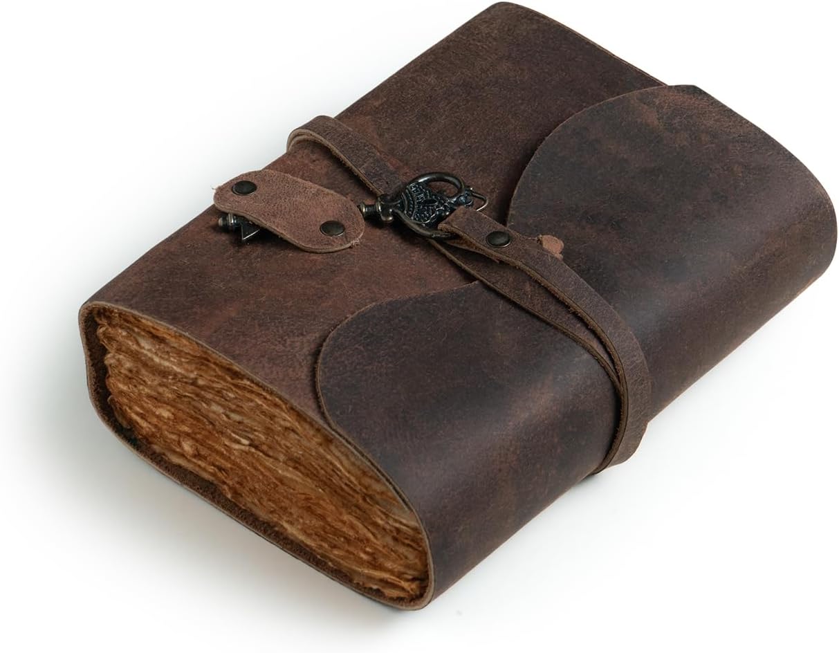 Vintage Journal | Handmade Leather Diary for Men & Women | Incl. Velvet Pouch | Unlined 200 Deckle-Edged Pages | Wrap-Tie Closure | Ideal for Writing, Journaling & Sketching | Dark Brown, 6x8
