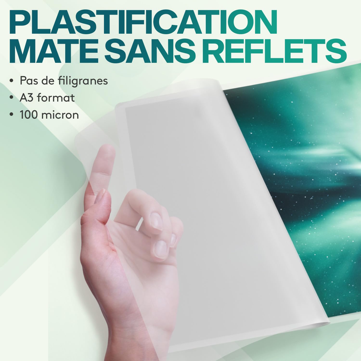 ACROPAQ Feuille plastifieuse A3 Mat - Pack de 100 pochettes de plastification, 100 micron, Anti-reflets, Finition mate, Anti-traces de doigts, Coins arrondis - Pochette a plastifier