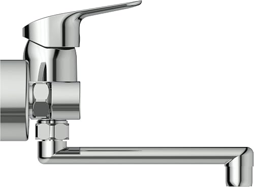 Ideal Standard Mitigeur de lavabo CeraFlex à levier unique avec bec pivotant - Pour montage mural avec raccords en S réglables en chrome - 2